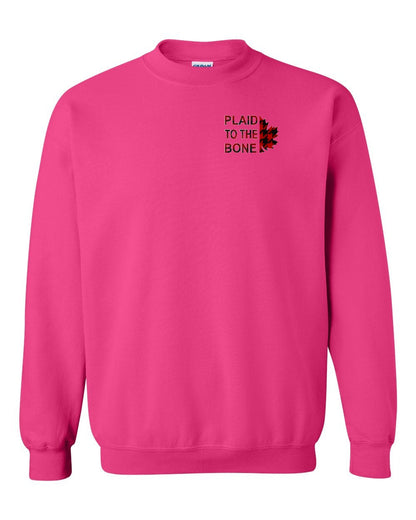 Plaid to the Bone Stacked Leaf Left Chest Crewneck