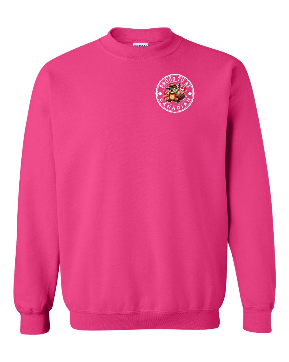 Proud to be Canadian Beaver Left Chest Crewneck Sweatshirt - Gildan Canada (sewn Internationally) - Unisex