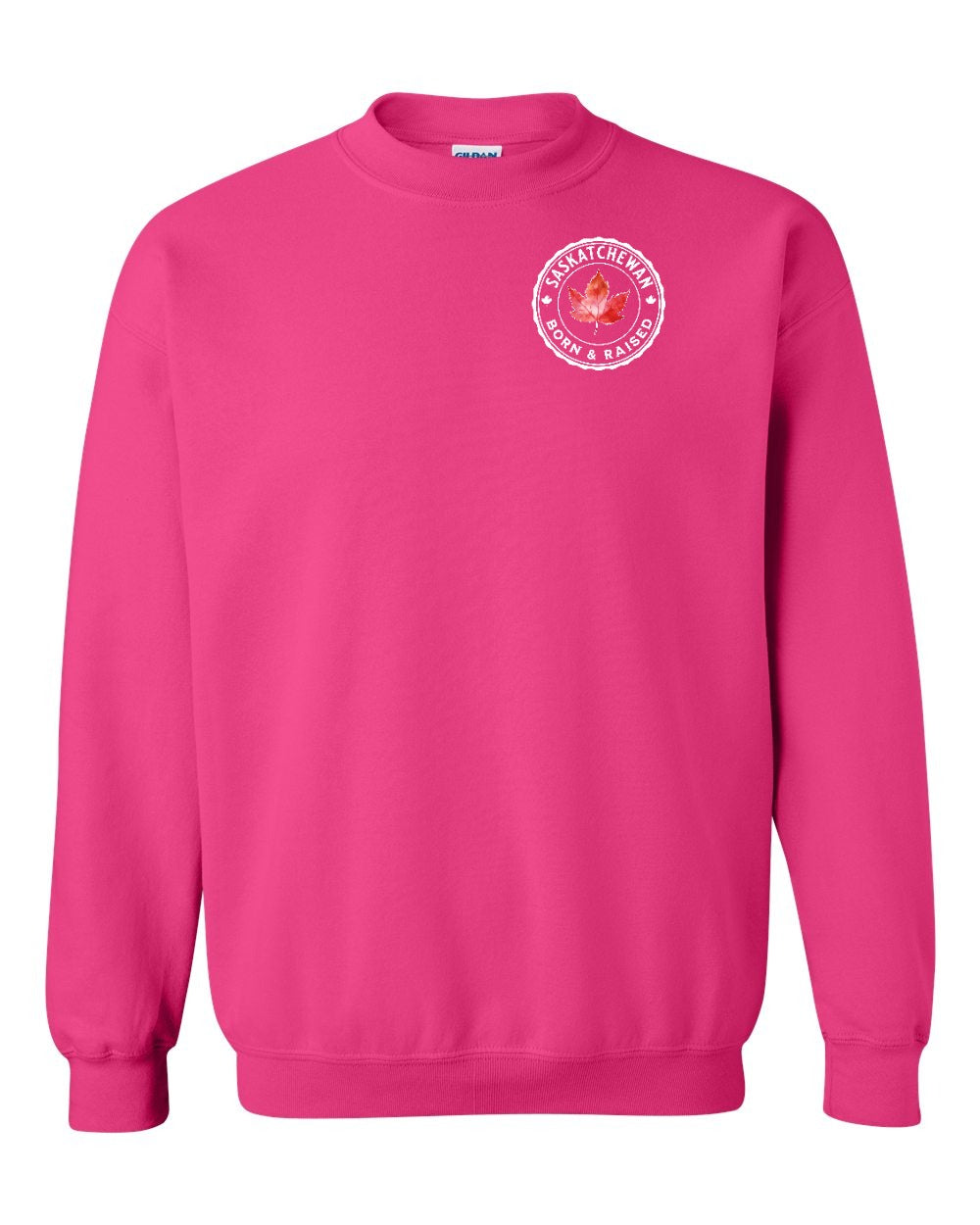 Born and Raised Saskatchewan Left Chest and Back Crewneck Sweatshirt - Gildan Canada (sewn Internationally) - Unisex
