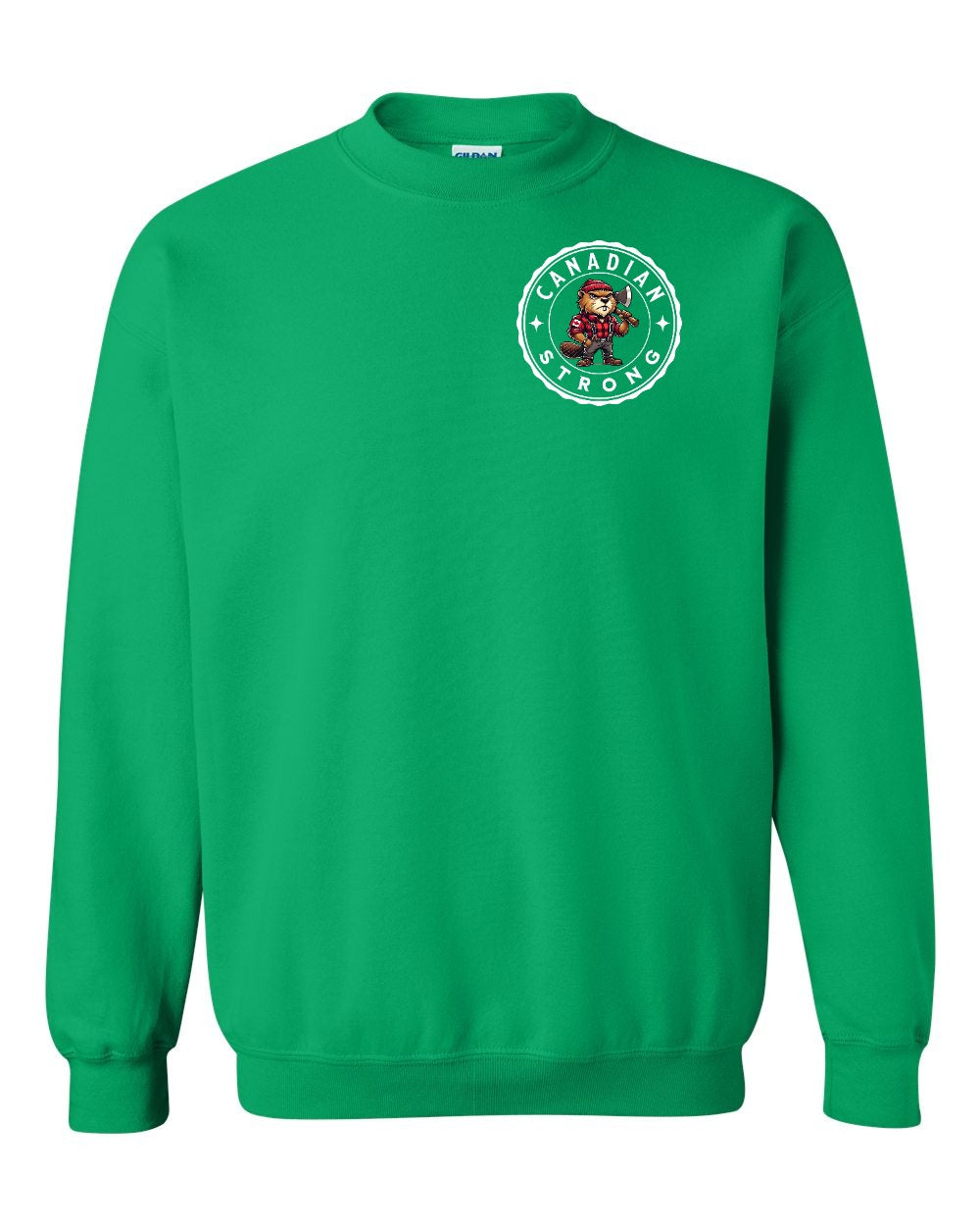 Canadian Strong Beaver Left Chest and Back Crewneck Sweatshirt - Gildan Canada (sewn Internationally) - Unisex