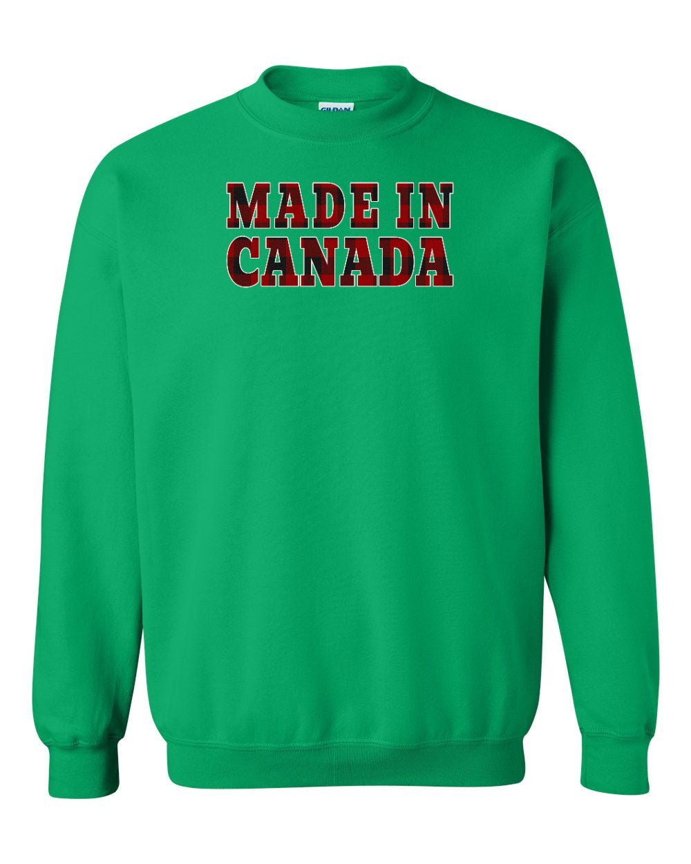 Made in Canada Plaid Background Crewneck Sweatshirt - Gildan Canada (sewn Internationally) - Unisex