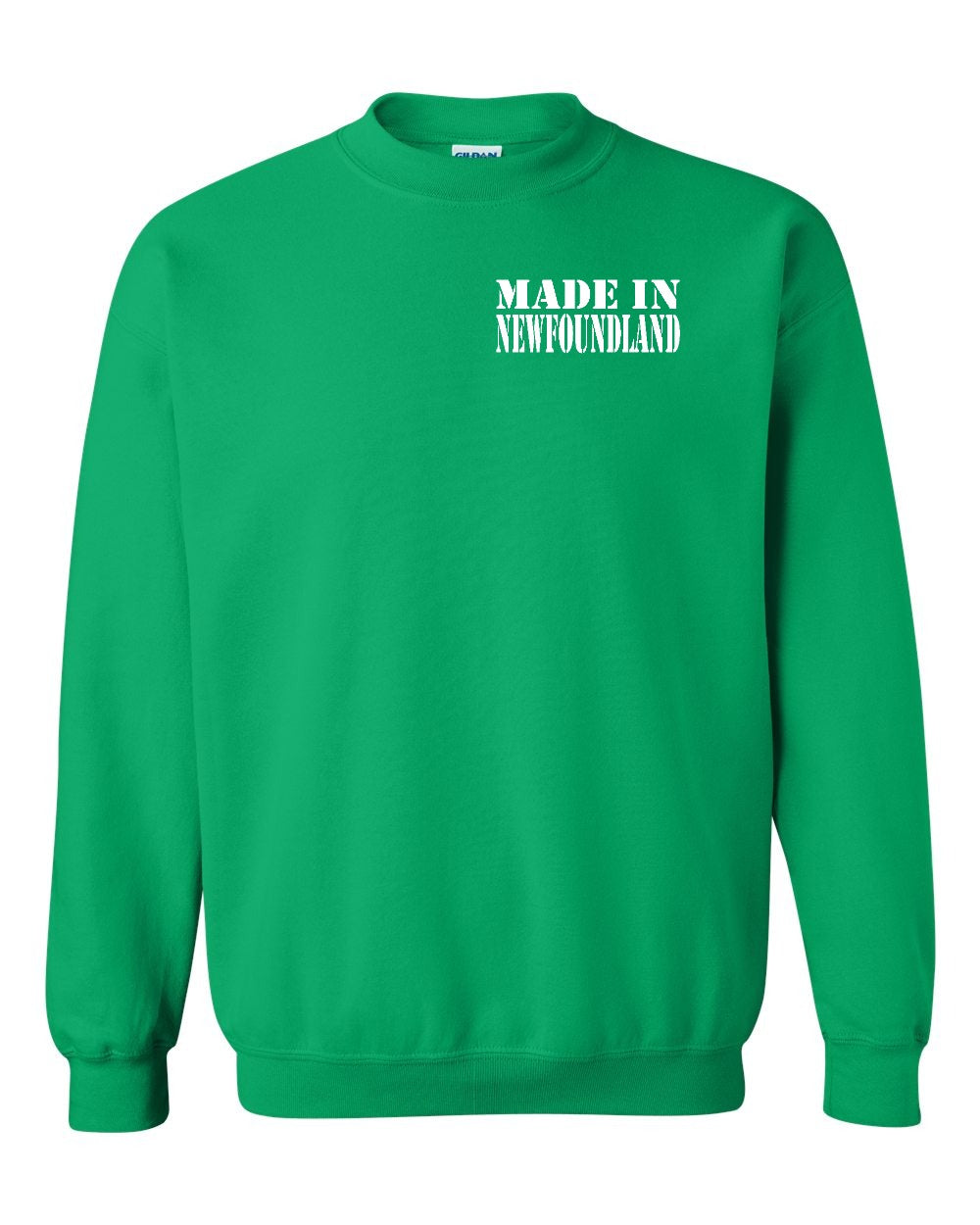Made In NFLD ( White Lettering) Left Chest and Back Crewneck Sweatshirt - Unisex