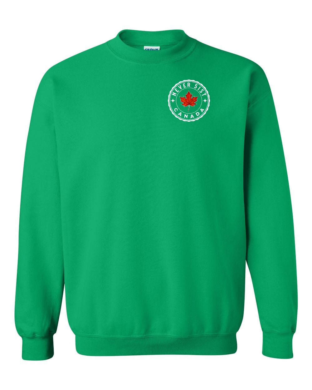Never 51st Leaf Left Chest Crewneck Sweatshirt - Gildan Canada (sewn Internationally) - Unisex