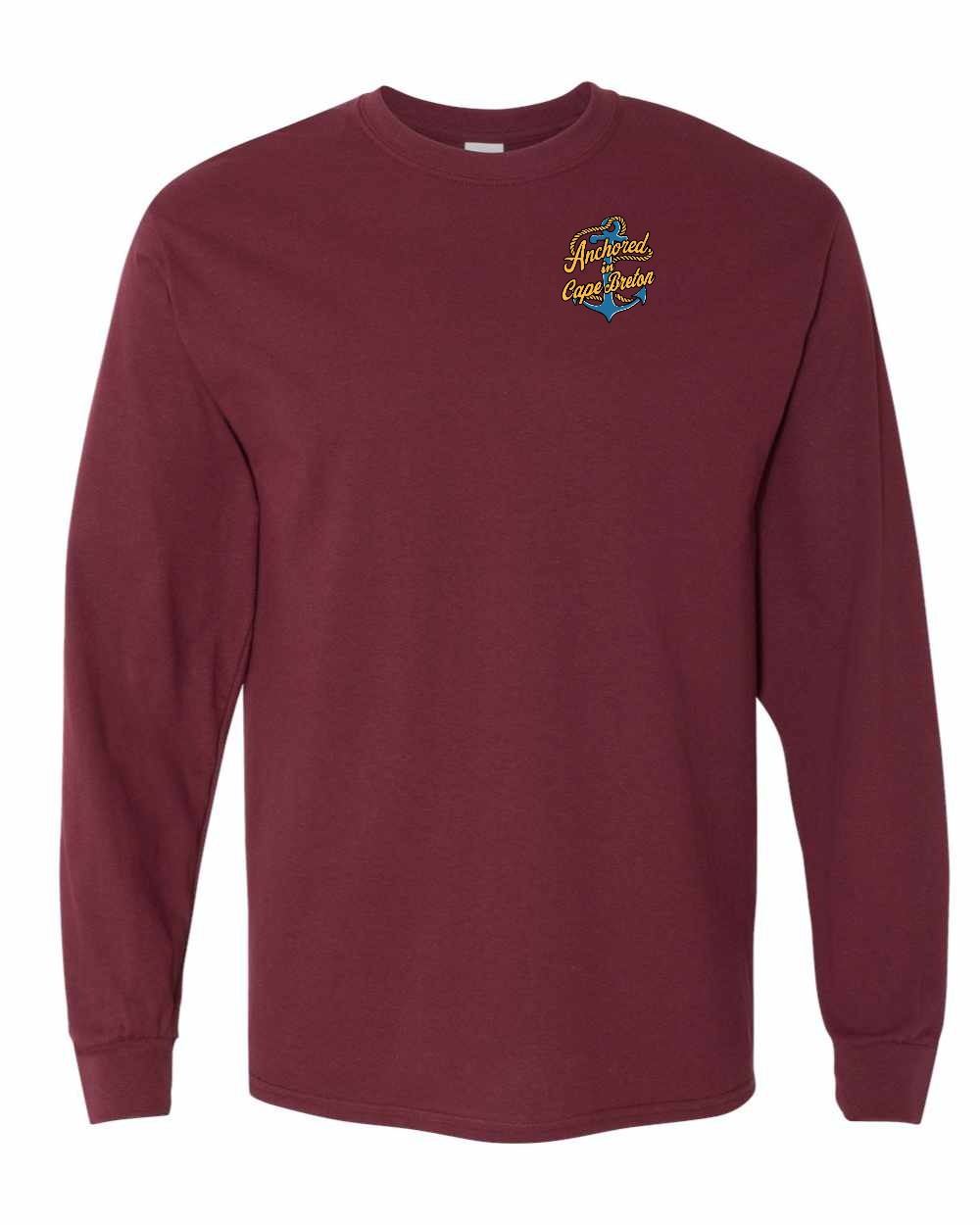 Anchored in Cape Breton (New Design) Left Chest Long Sleeve Tee