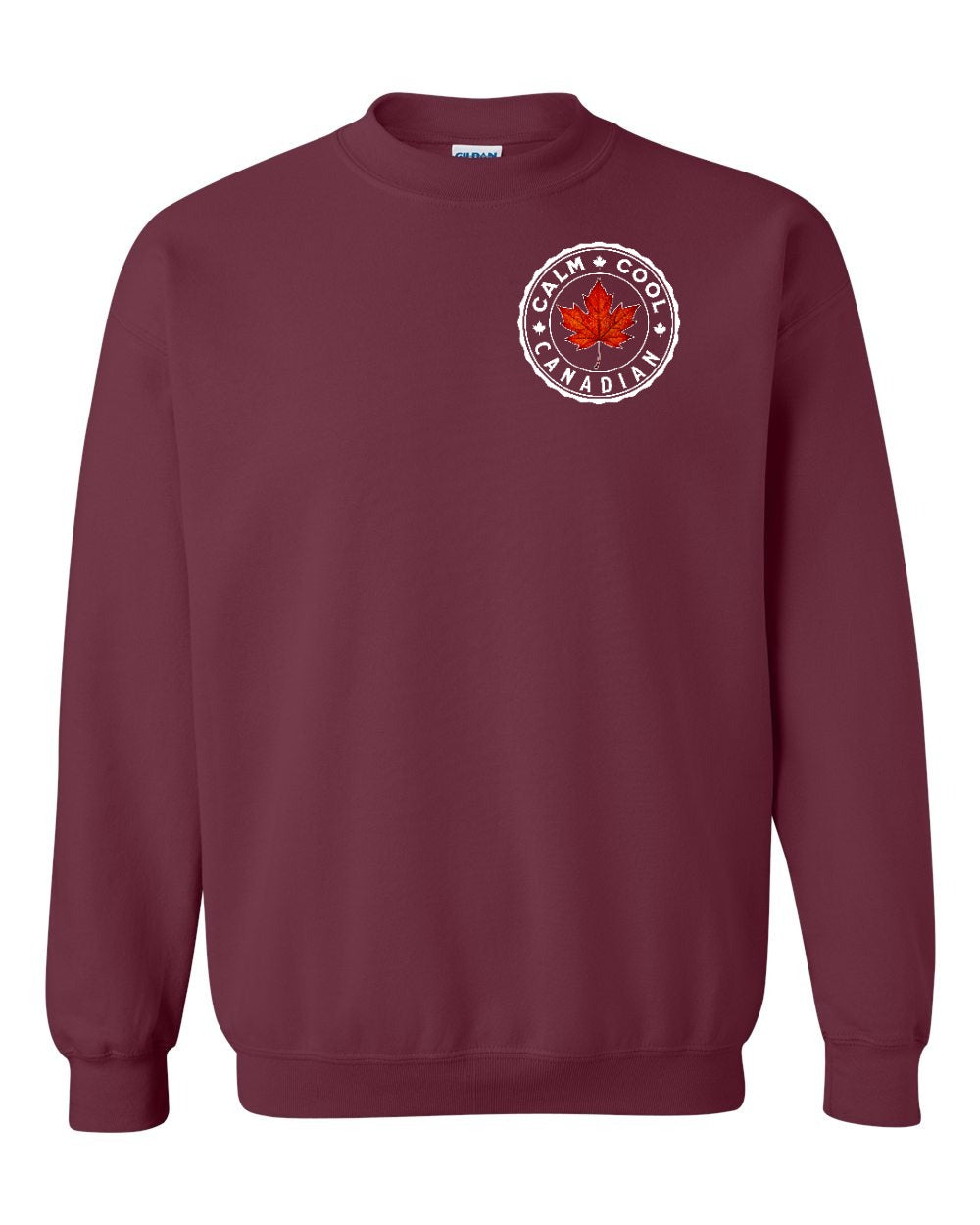 Calm Cool Canadian Leaf Left Chest and Back Crewneck Sweatshirt - Gildan Canada (sewn Internationally) - Unisex
