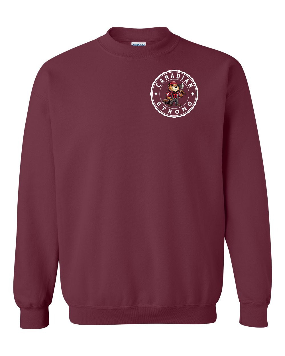 Canadian Strong Beaver Left Chest and Back Crewneck Sweatshirt - Gildan Canada (sewn Internationally) - Unisex