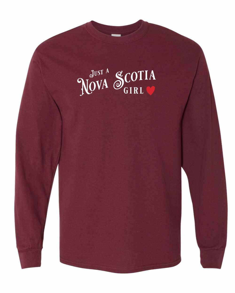 Just a Nova Scotia Girl Red Heart Full Long Sleeve Tee