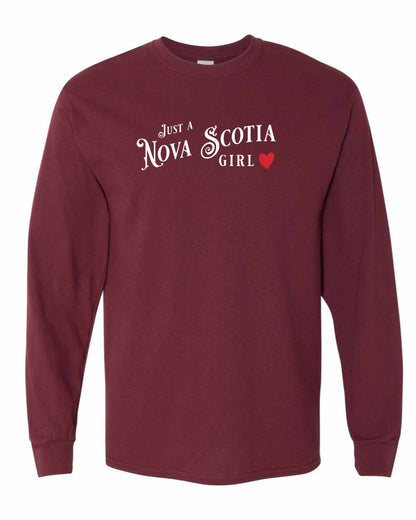 Just a Nova Scotia Girl Red Heart Full Long Sleeve Tee