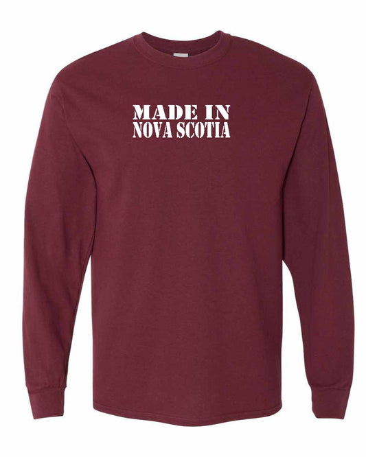 Made In Nova Scotia ( White Lettering) Full Long Sleeve Tee