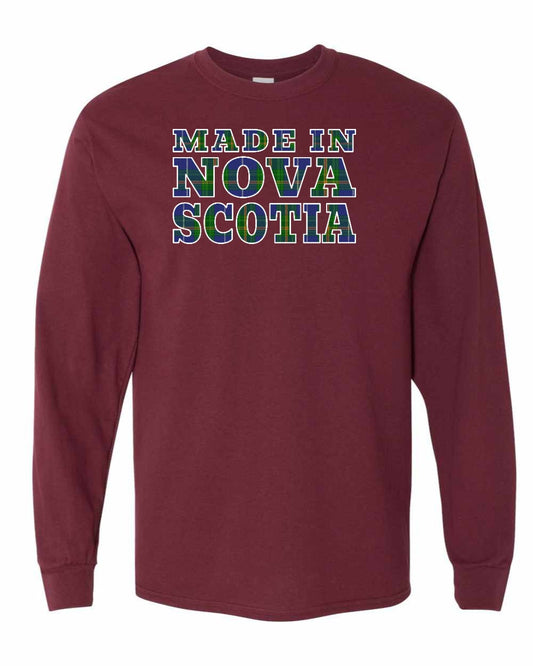 Made In Nova Scotia ( Tartan Lettering) Full Long Sleeve Tee