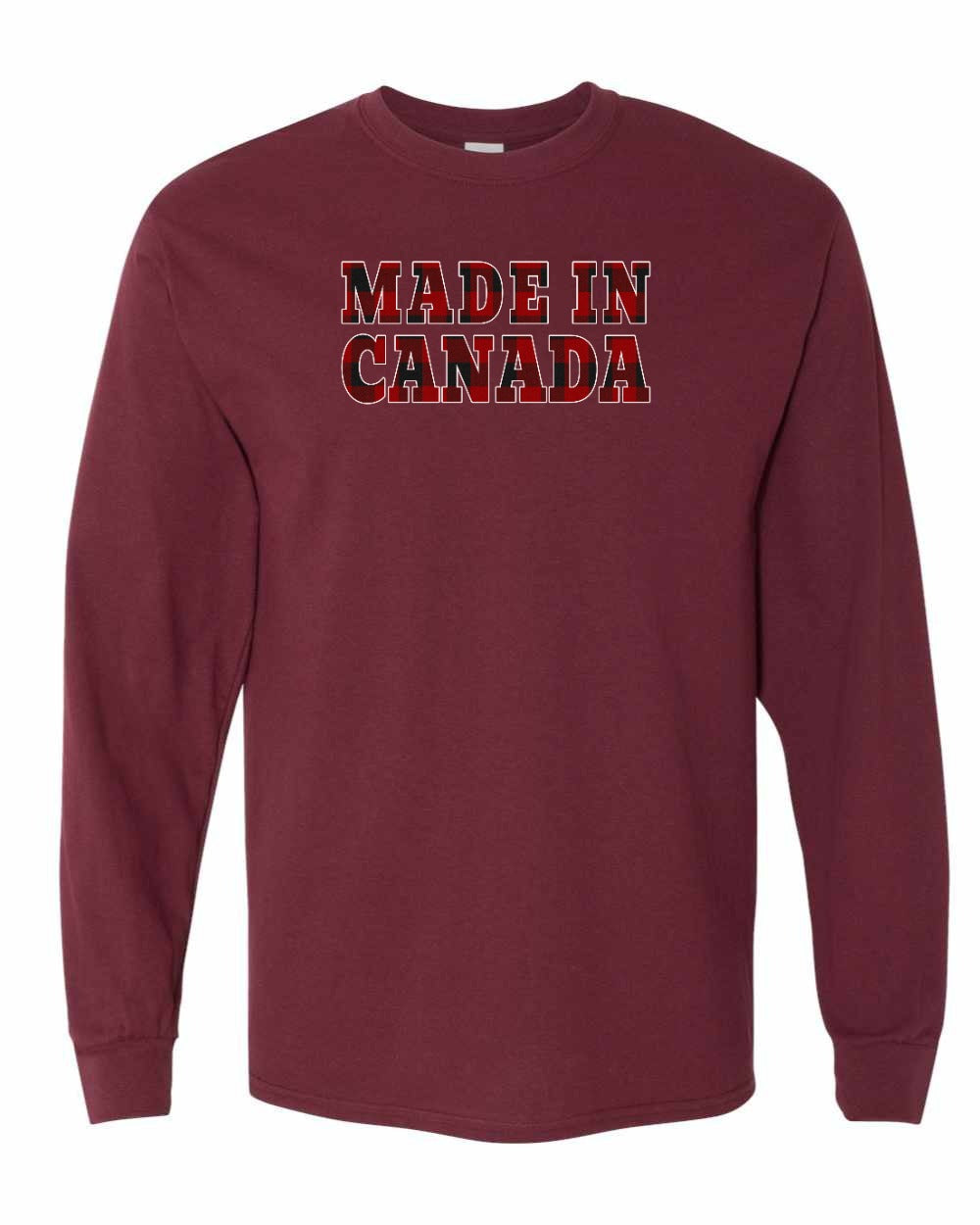 Made in Canada Plaid Background Long Sleeve - Gildan Canada (sewn Internationally) - Unisex