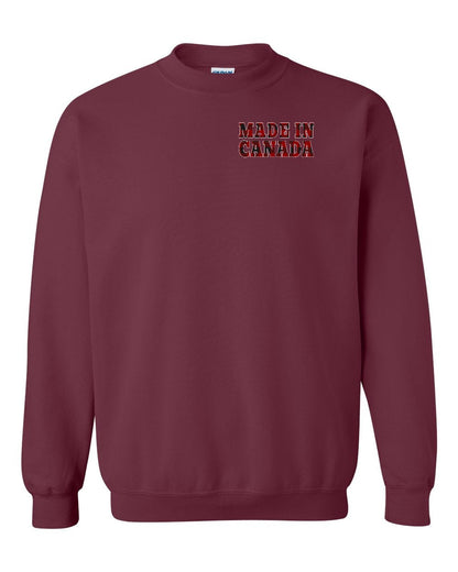 Made in Canada Plaid Background Left Chest and Back Crewneck