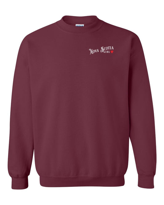 Nova Scotia Girl Red Heart Left Chest and Back crew-neck