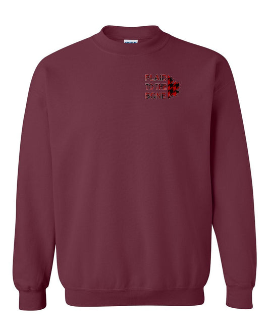 Plaid to the Bone Stacked Leaf Left Chest and Back Crewneck