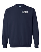 Made In CB White Left Chest and Back Crewneck Sweatshirt - Unisex