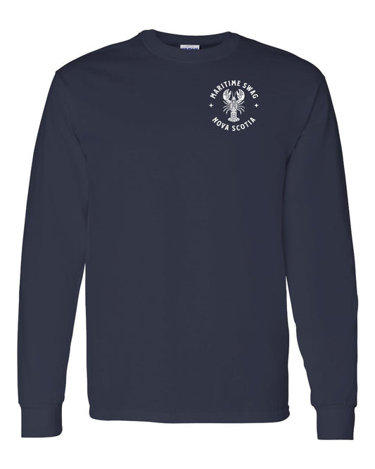 Maritime Swag Nova Scotia Mandala white Lobster Left Chest Long Sleeve Tee