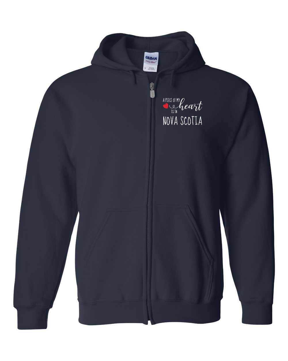 A piece of My heart in NS (Red Heart) Left Chest and Back Zip Hoodie - Unisex