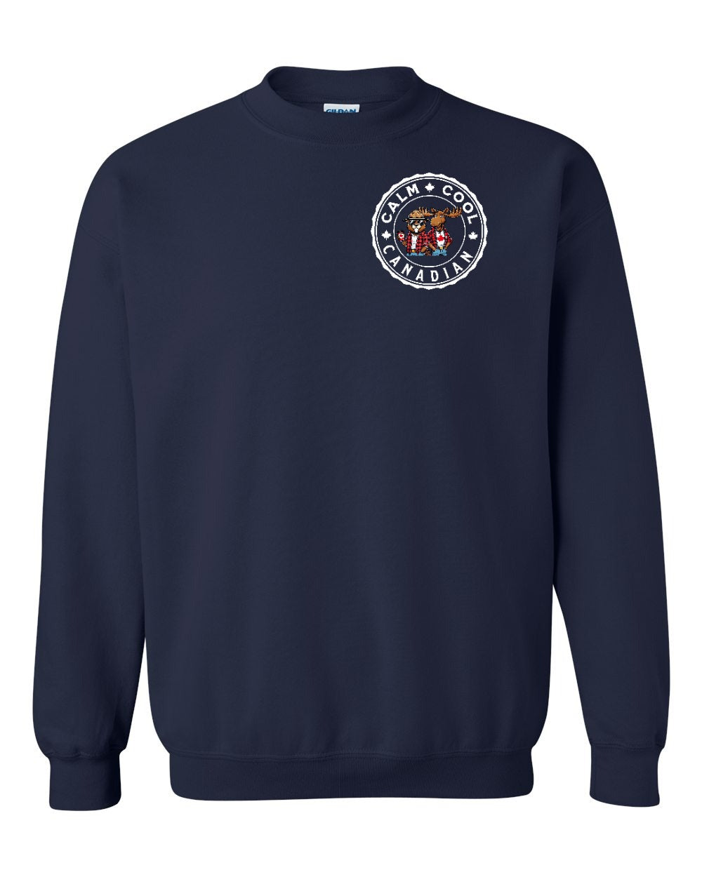Calm Cool Moose and Beaver Left Chest and Back Crewneck Sweatshirt - Gildan Canada (sewn Internationally) - Unisex