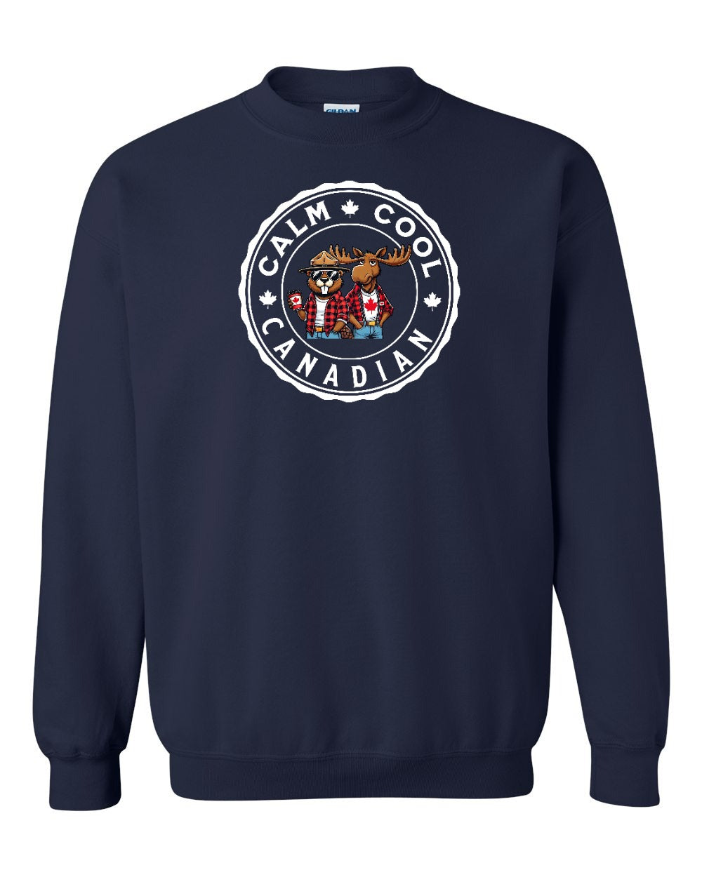 Calm Cool Moose and Beaver Crewneck Sweatshirt - Gildan Canada (sewn Internationally) - Unisex