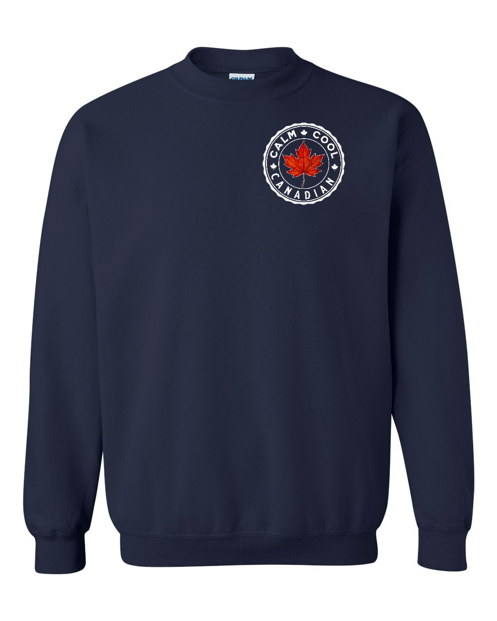 Calm Cool Canadian Leaf Left Chest and Back Crewneck Sweatshirt - Gildan Canada (sewn Internationally) - Unisex