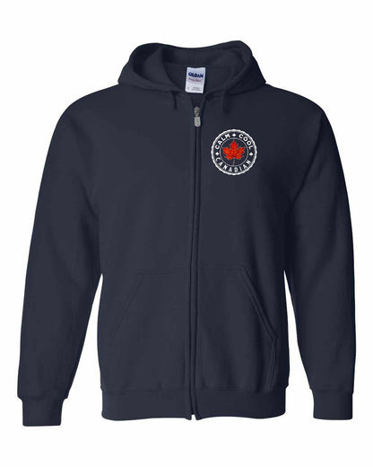 Calm Cool Canadian Leaf Left Chest and Back Zip Hoodie - Gildan Canada (sewn Internationally)