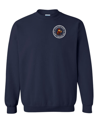 Canadiano just Coffee EH! Male Beaver Left Chest and Back Crewneck