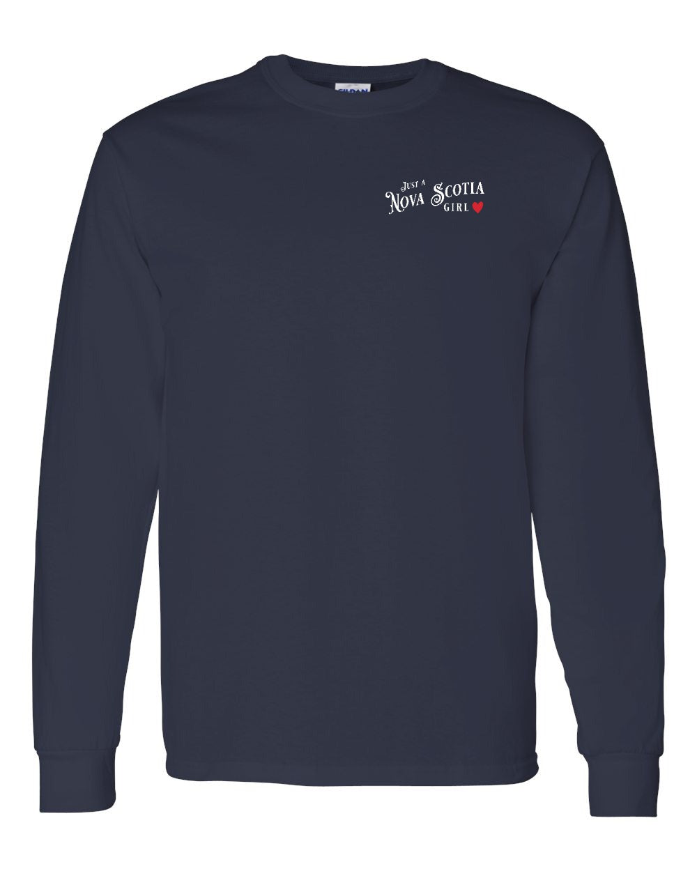 Just a Nova Scotia Girl Red Heart Left Chest Long Sleeve Tee