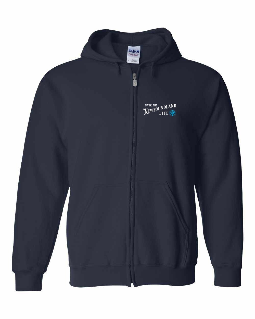 Living the NFLD Life blue Left Chest Zip Hoodie - Unisex