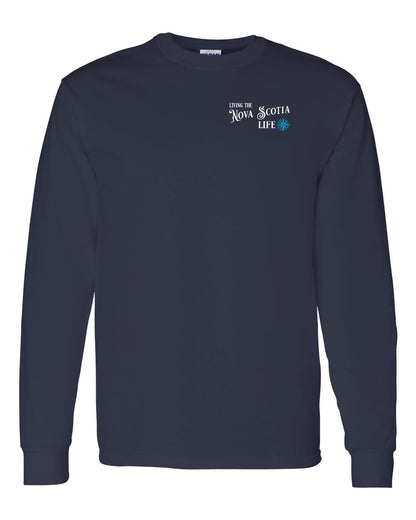 Living the Nova Scotia Life blue Left Chest Long Sleeve Tee