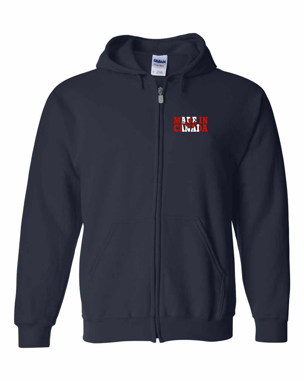 Made in Canada Flag Background Left Chest Zip Hoodie - Gildan Canada (sewn Internationally) - Unisex