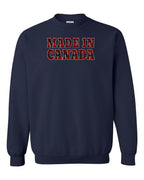Made in Canada Plaid Background Crewneck Sweatshirt - Gildan Canada (sewn Internationally) - Unisex