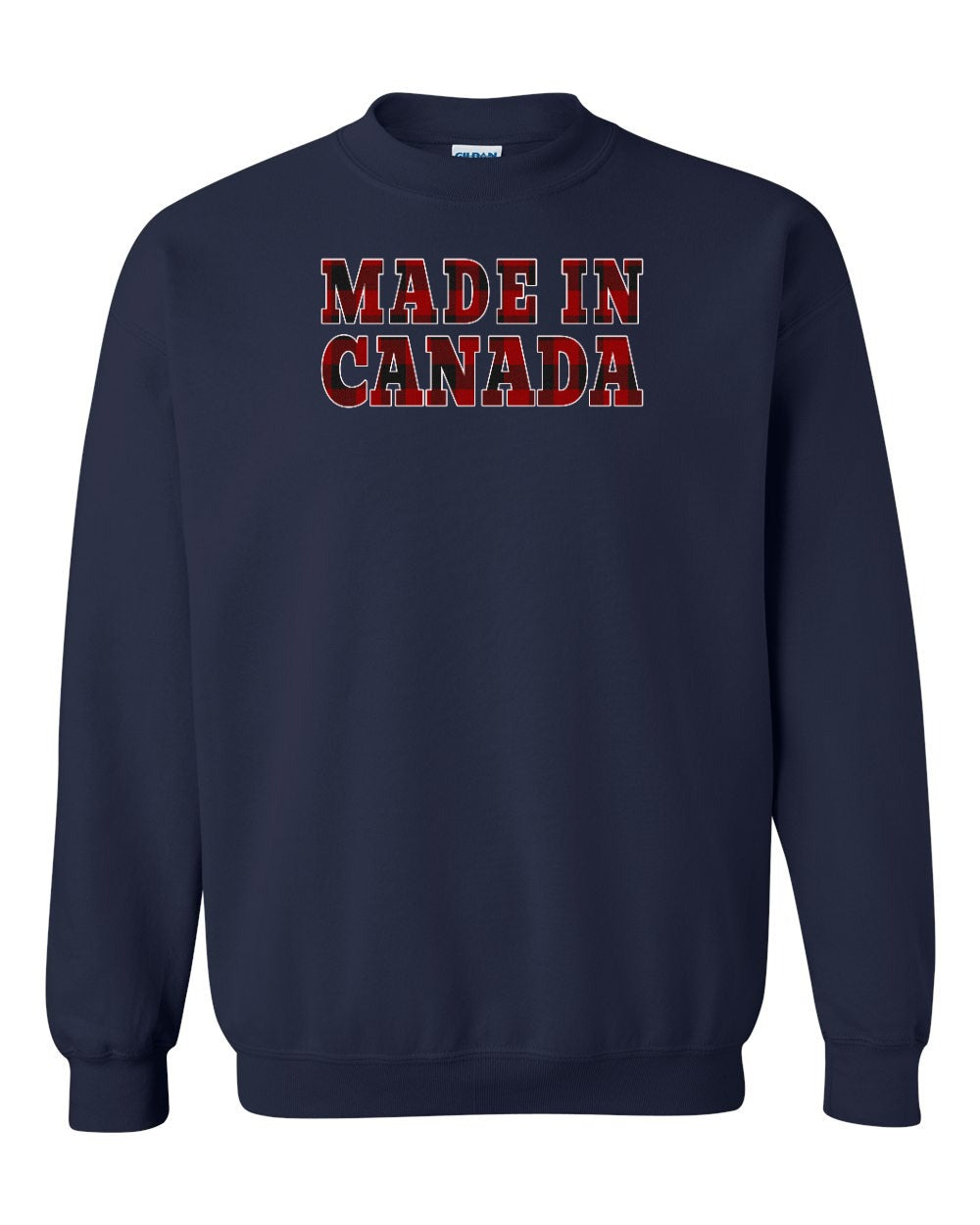 Made in Canada Plaid Background Crewneck Sweatshirt - Gildan Canada (sewn Internationally) - Unisex