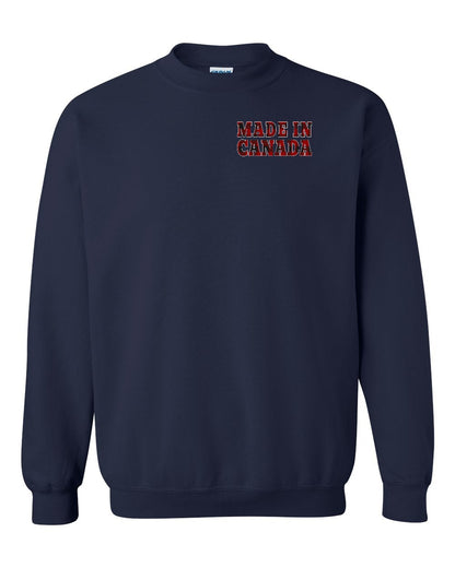 Made in Canada Plaid Background Left Chest and Back Crewneck