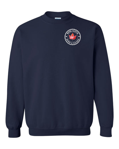 Born and Rasied Nova Scotia Left Chest and Back Crewneck