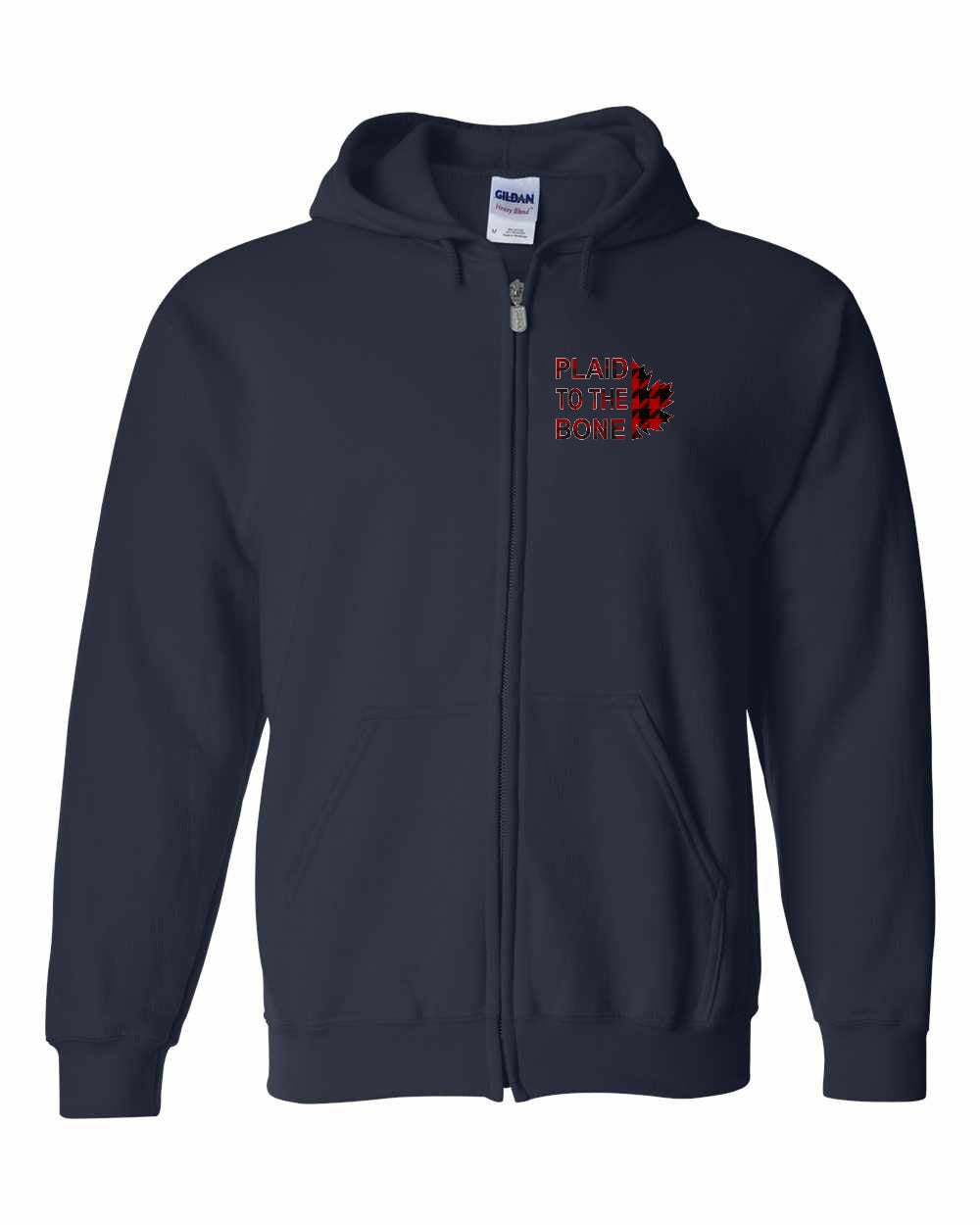 Plaid to the Bone Stacked Leaf Left Chest and Back Zip Hoodie - Gildan Canada (sewn Internationally) - Unisex