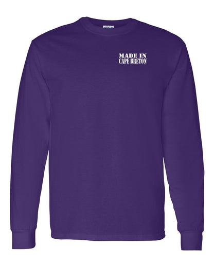 Made In Cape Breton White Left Chest and Back Long Sleeve Tee