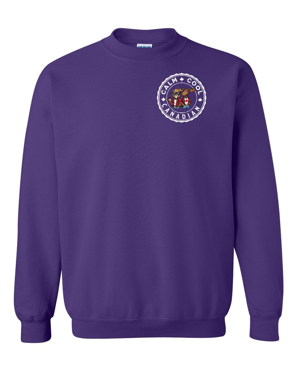 Calm Cool Moose and Beaver Left Chest and Back Crewneck Sweatshirt - Gildan Canada (sewn Internationally) - Unisex