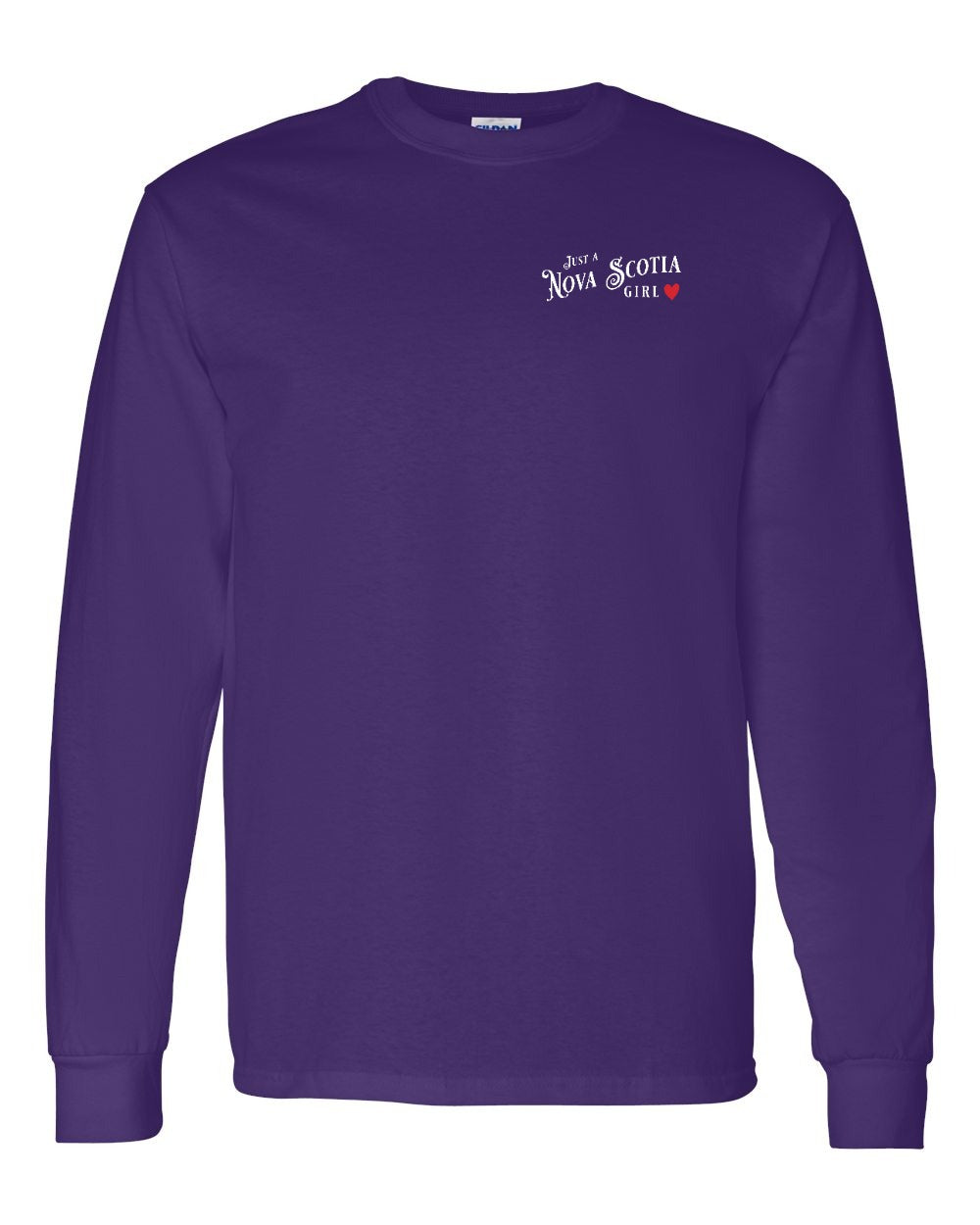 Just a Nova Scotia Girl Red Heart Left Chest Long Sleeve Tee
