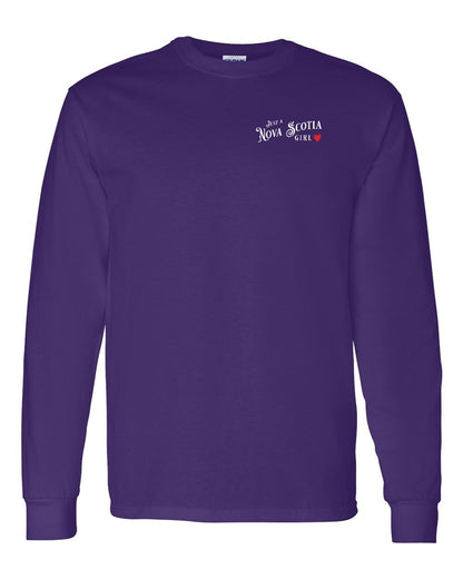 Just a Nova Scotia Girl Red Heart Left Chest Long Sleeve Tee