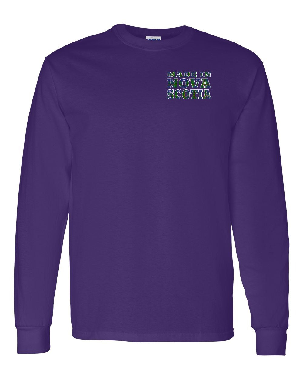 Made In Nova Scotia ( Tartan Lettering) Left Chest and Back Long Sleeve Tee