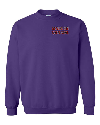 Made in Canada Plaid Background Left Chest and Back Crewneck