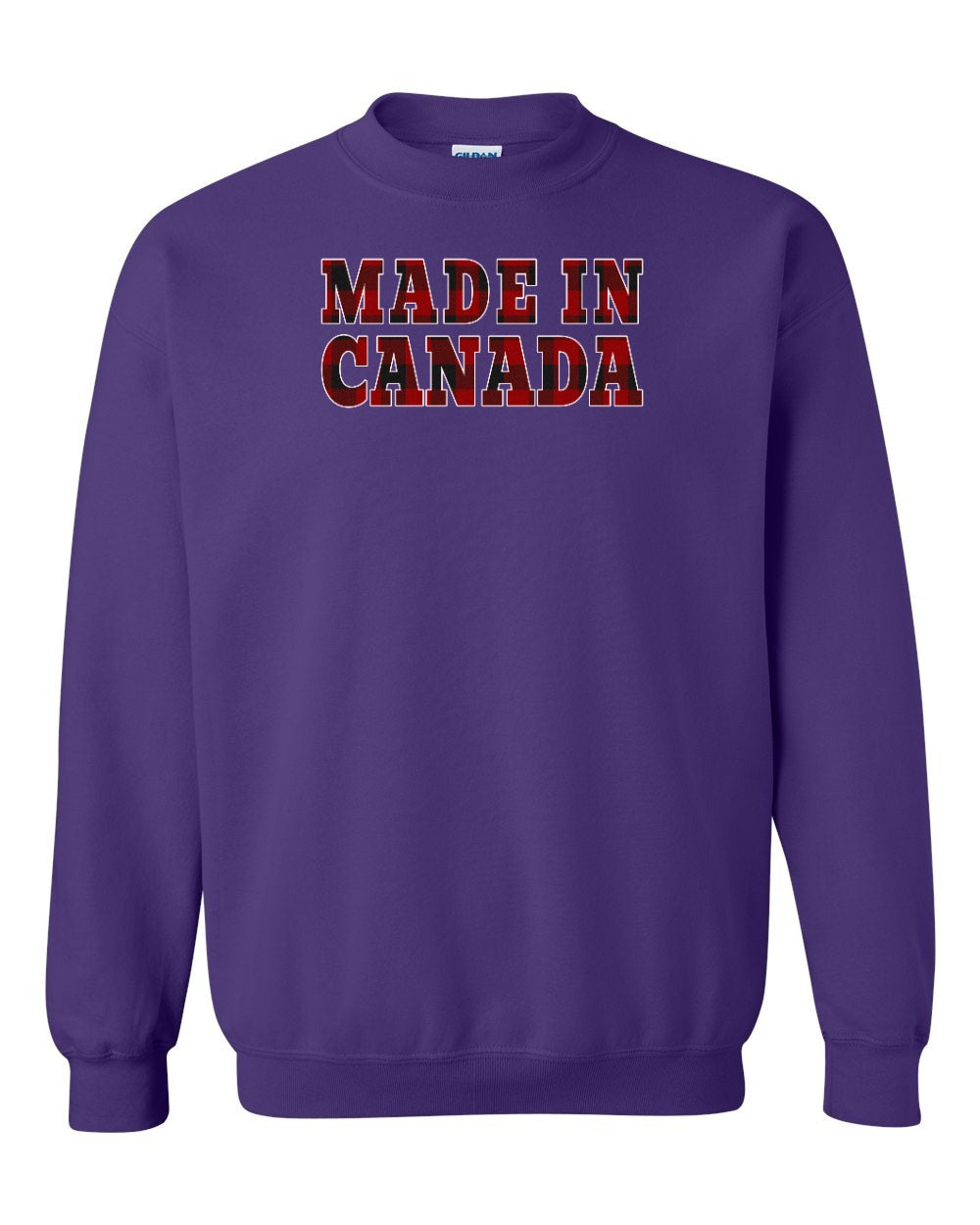 Made in Canada Plaid Background Crewneck Sweatshirt - Gildan Canada (sewn Internationally) - Unisex