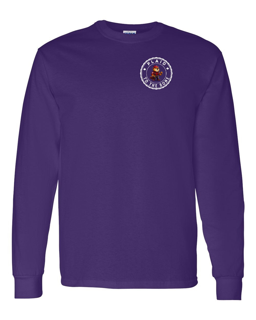 Plaid to the Bone Beaver Left Chest and Back Long Sleeve - Gildan Canada (sewn Internationally) - Unisex