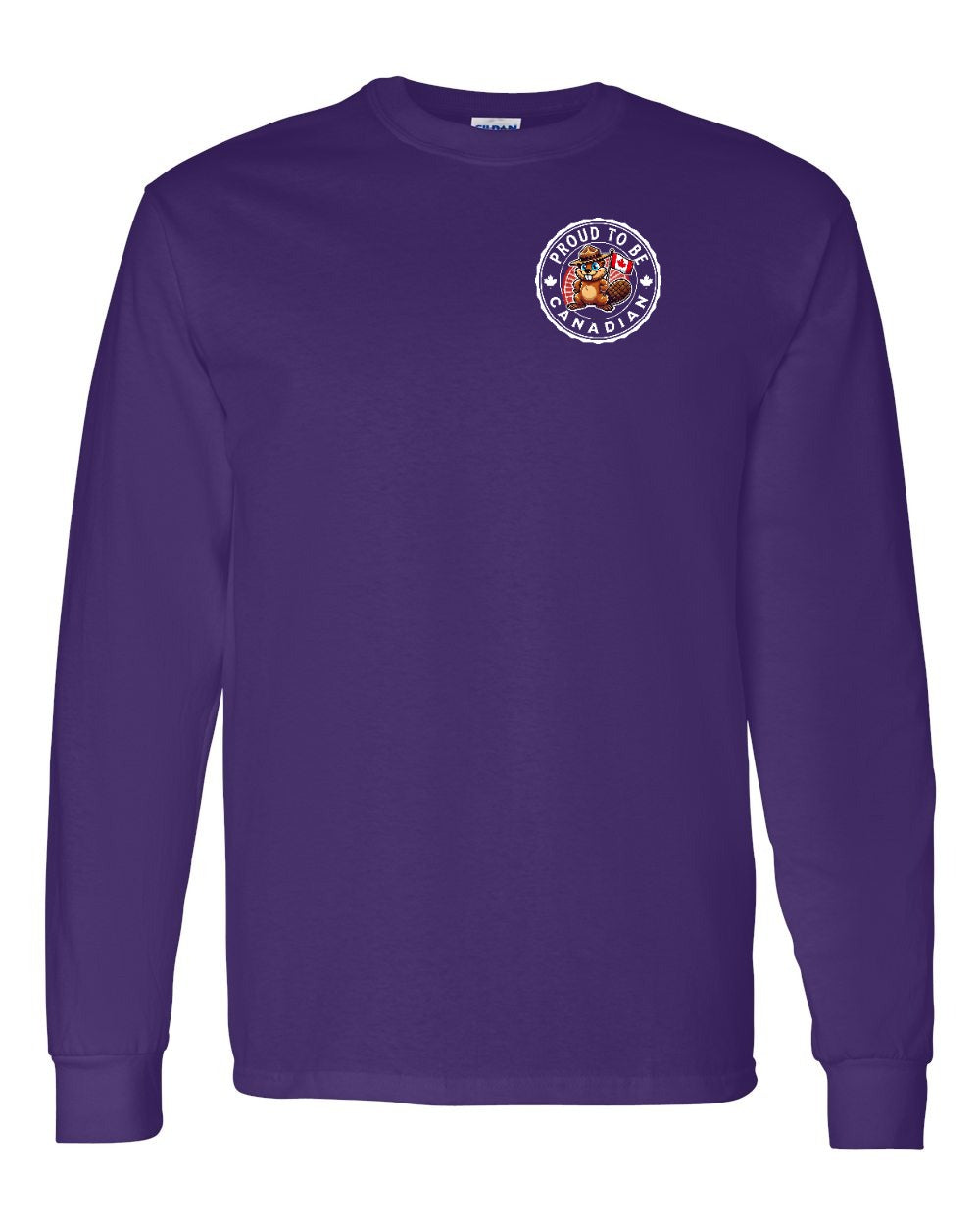 Proud to be Canadian Beaver Left Chest and Back Long Sleeve - Gildan Canada (sewn Internationally) - Unisex