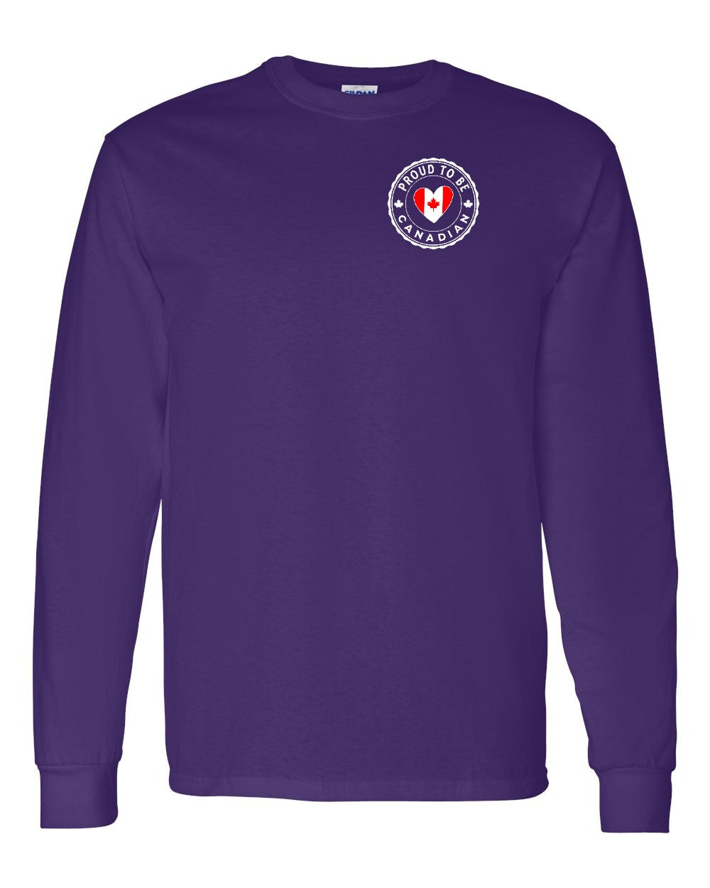 Proud to be Canadian Heart Flag Left Chest and Back Long Sleeve - Gildan Canada (sewn Internationally) - Unisex