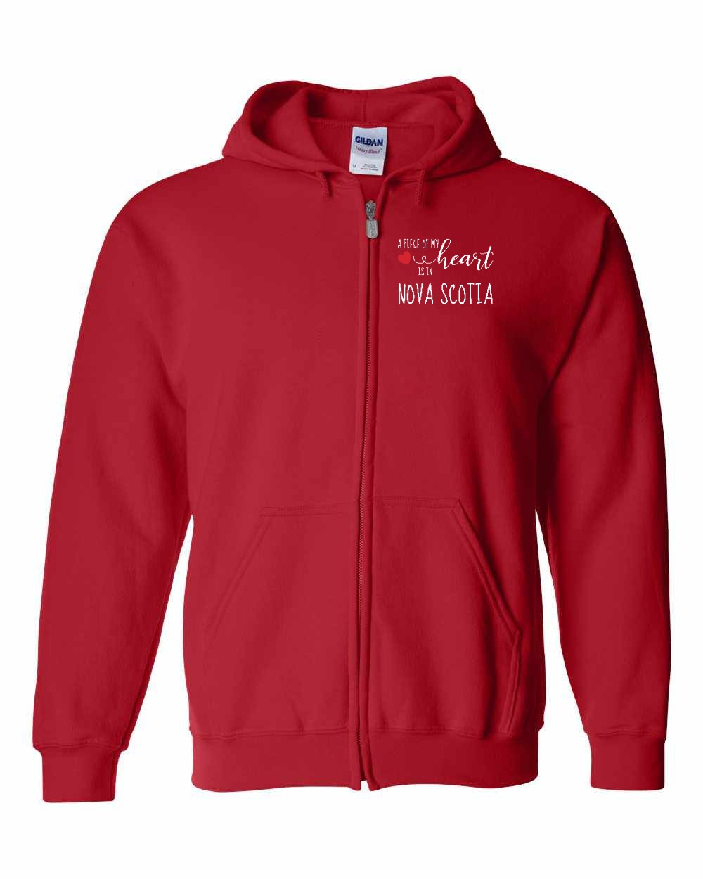 A piece of My heart in NS (Red Heart) Left Chest and Back Zip Hoodie - Unisex