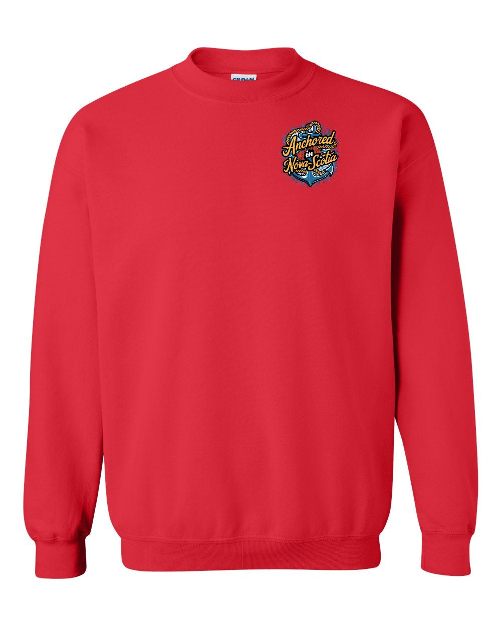Anchored In Nova Scotia (Old Design) Left Chest and Back crew-neck