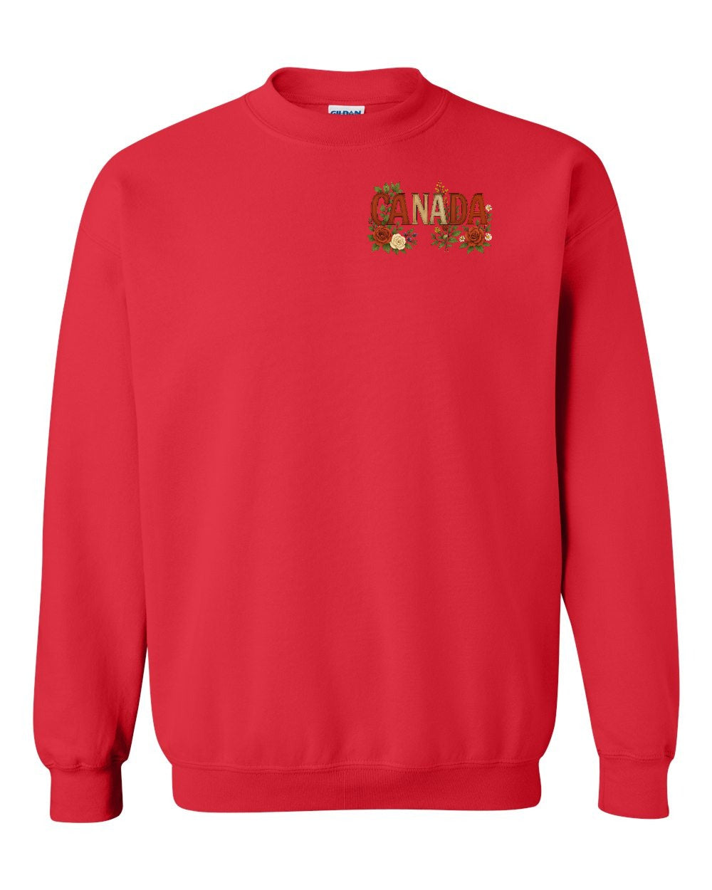 Canada Flowers Left Chest and Back Crewneck Sweatshirt - Gildan Canada (sewn Internationally) - Unisex