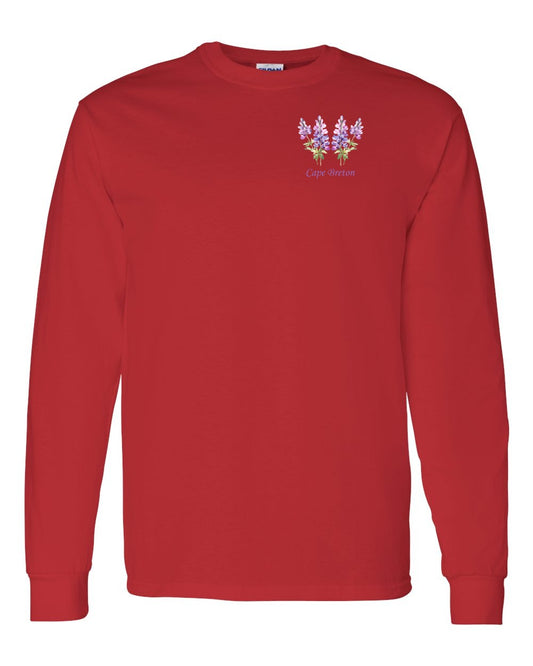 Cape Breton Lupin Left Chest and Back Long Sleeve Tee