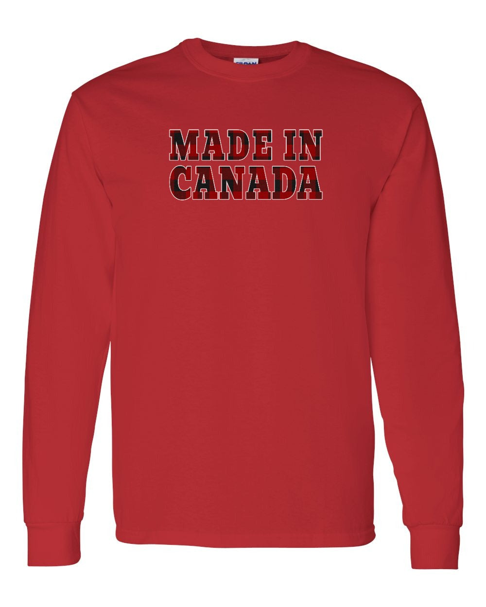 Made in Canada Plaid Background Long Sleeve - Gildan Canada (sewn Internationally) - Unisex